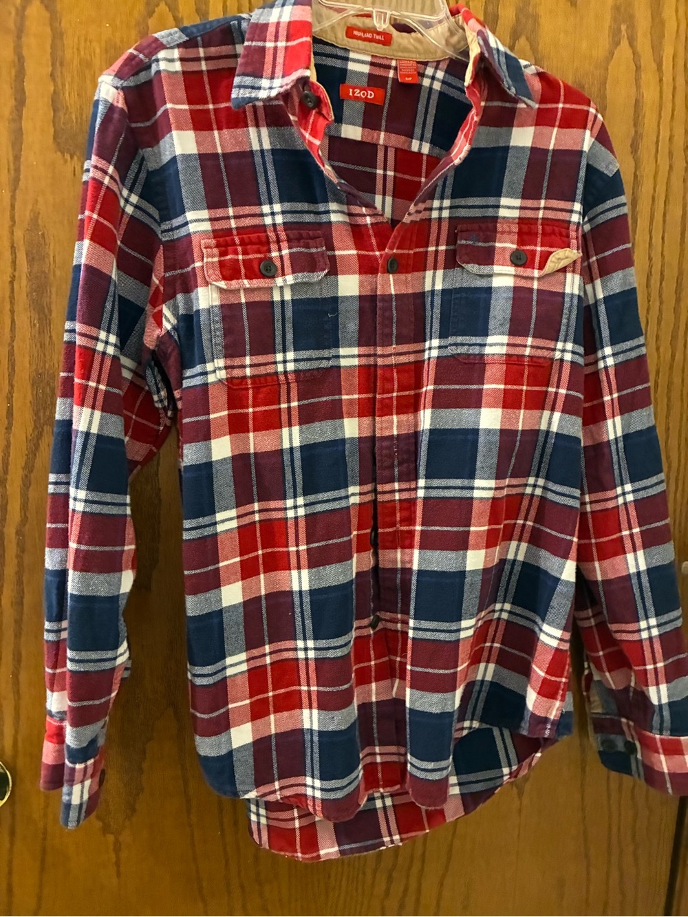 Izod Red, Navy & White Plaid Button-Down Shirt
